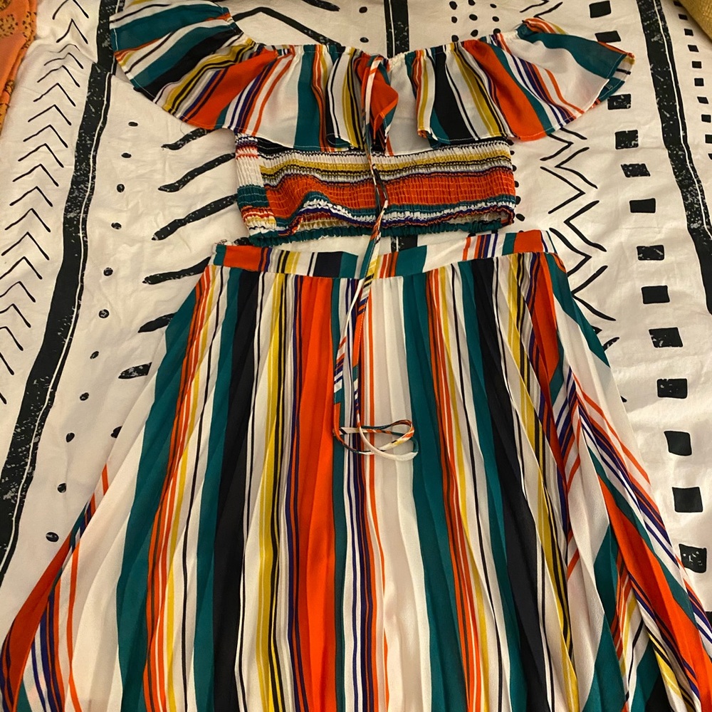 Striped off the shoulder two piece maxi skirt